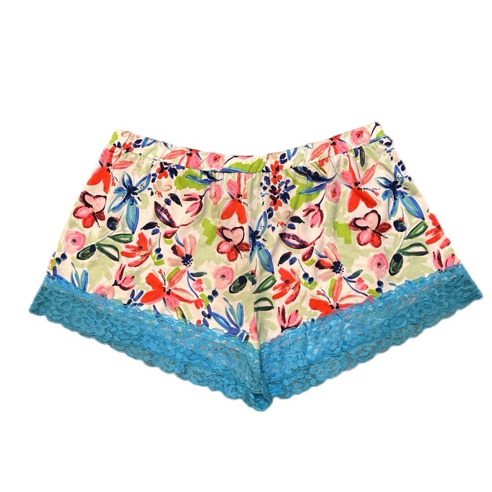 Lady Princess Floral Women's Shorts with Blue Lace Trim